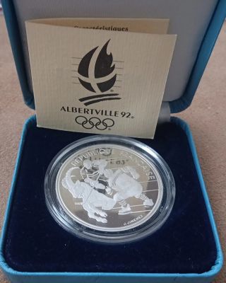 🇫🇷 Pamätná strieborná 100 franková minca z roku 1991 vydaná pri príležitosti ZOH #albertville 1992 - Hockeyeurs sur glace...